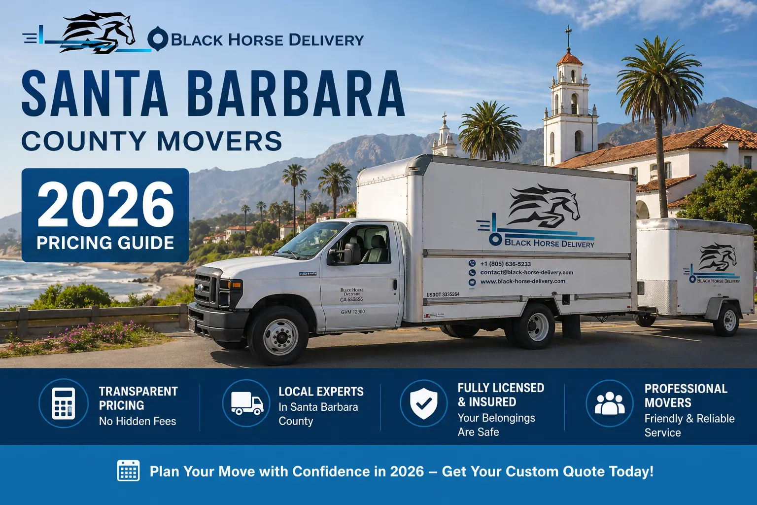 Black Horse Delivery moving truck with a 2026 pricing guide for Santa Barbara County movers