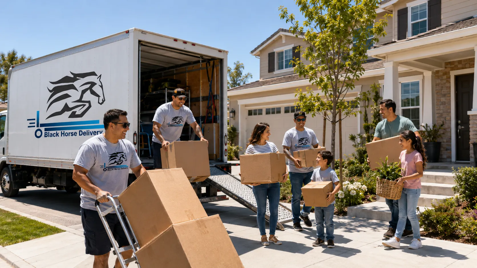A family unloading boxes at a Camarillo home in a master-planned neighborhood