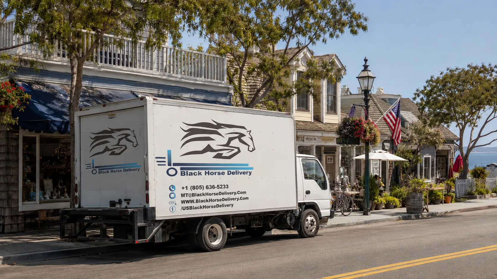 A moving truck on Lillie Avenue in the small coastal town of Summerland